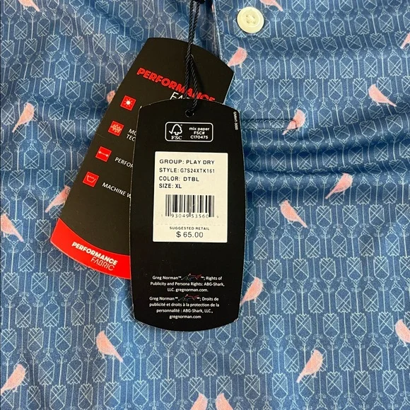 GREG NORMAN BLUE PINK BIRD PRINT GOLF POLO XL NWT - Picture 4 of 4